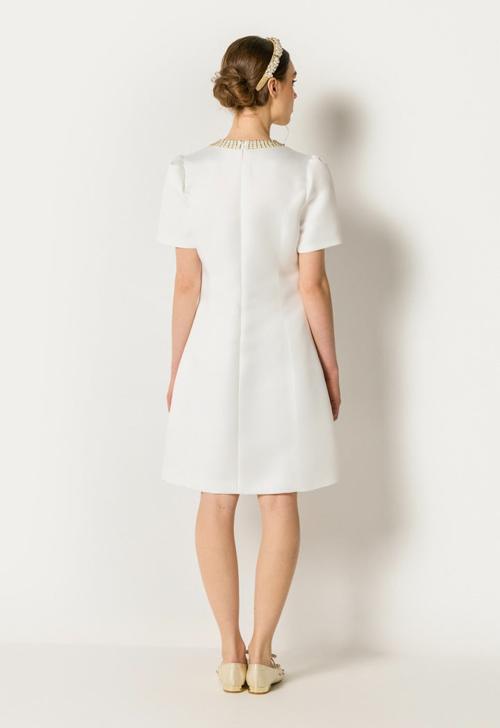 Beads Embellished Solid Dress Off White
