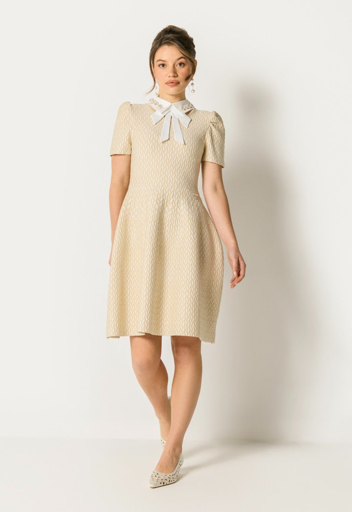 Detachable Collar Lurex Dress Champagne