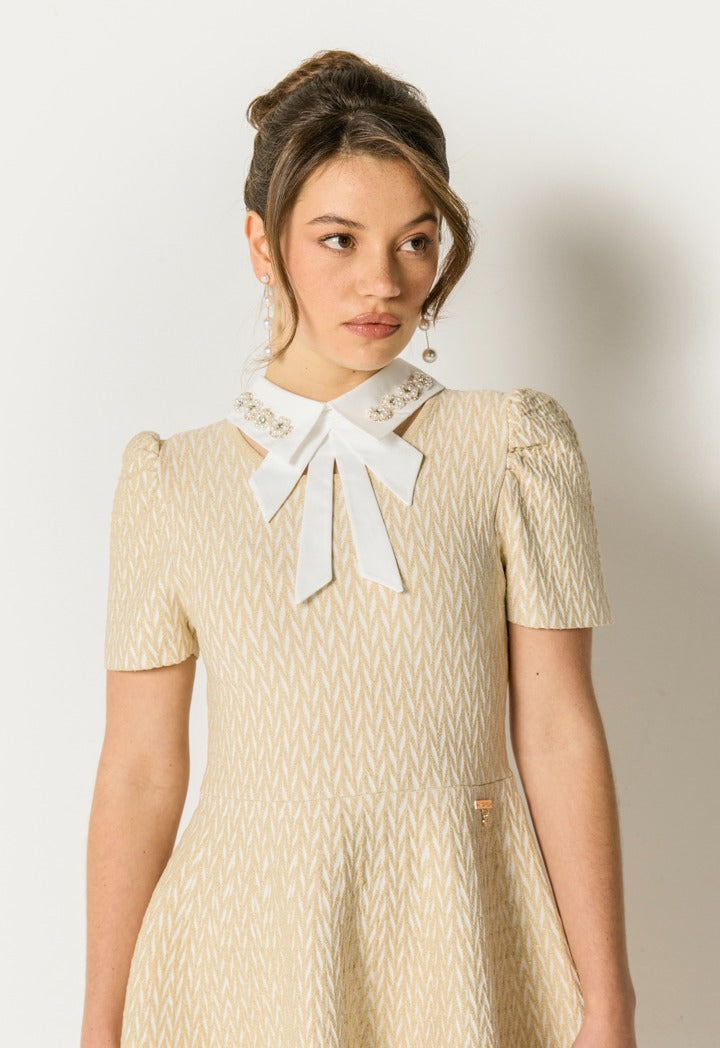 Detachable Collar Lurex Dress Champagne