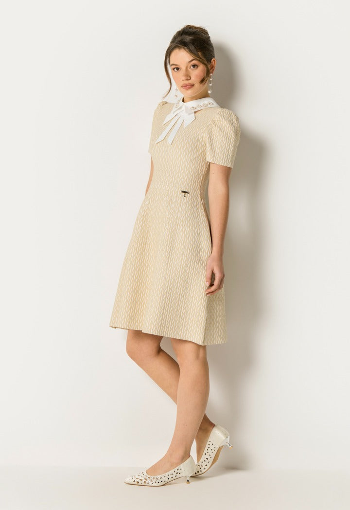 Detachable Collar Lurex Dress Champagne