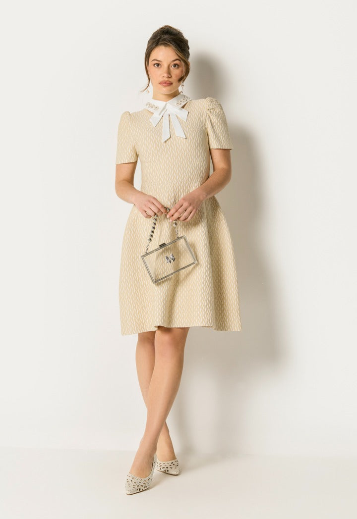 Detachable Collar Lurex Dress Champagne