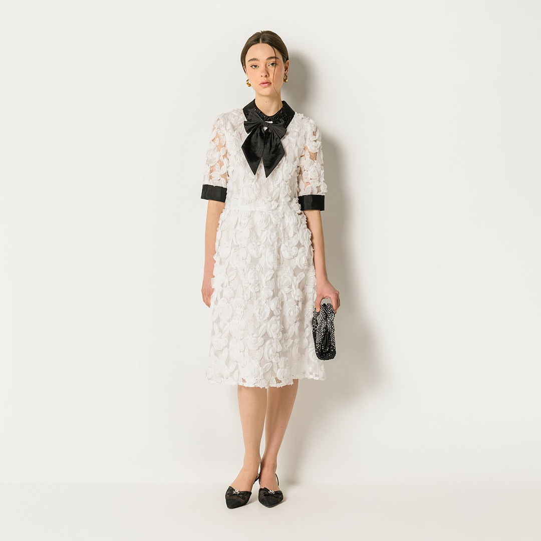 Contrast Floral Dress Off White