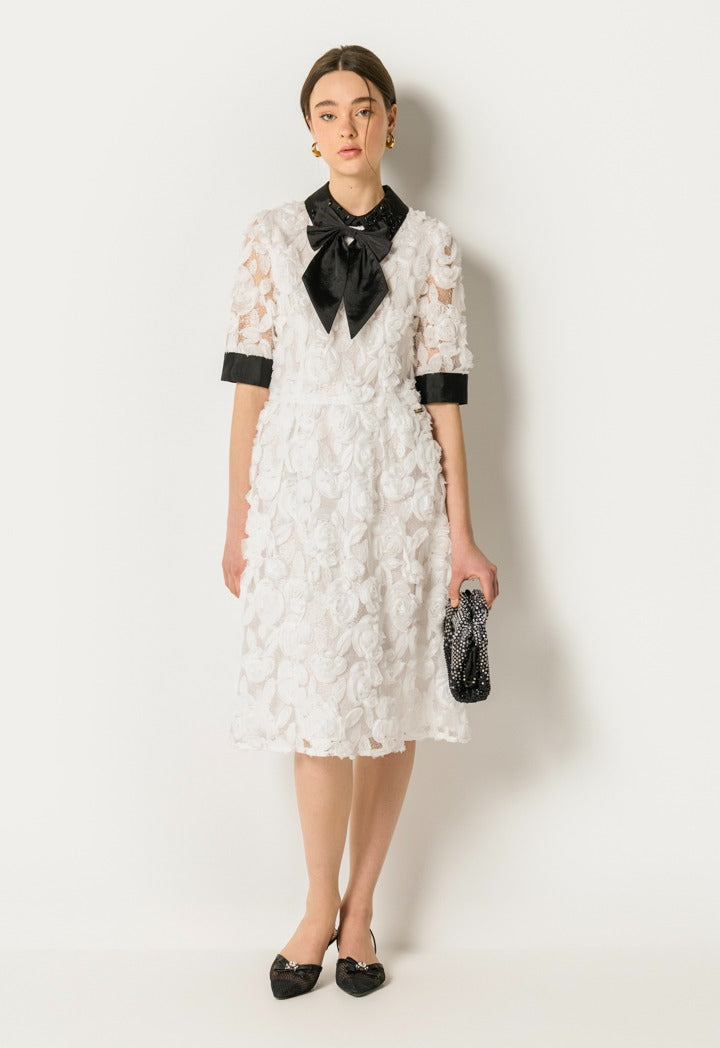 Contrast Floral Dress Off White