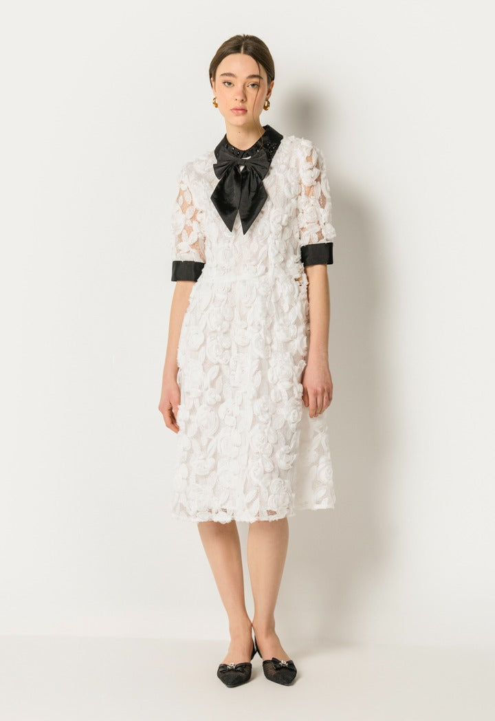 Contrast Floral Dress Off White