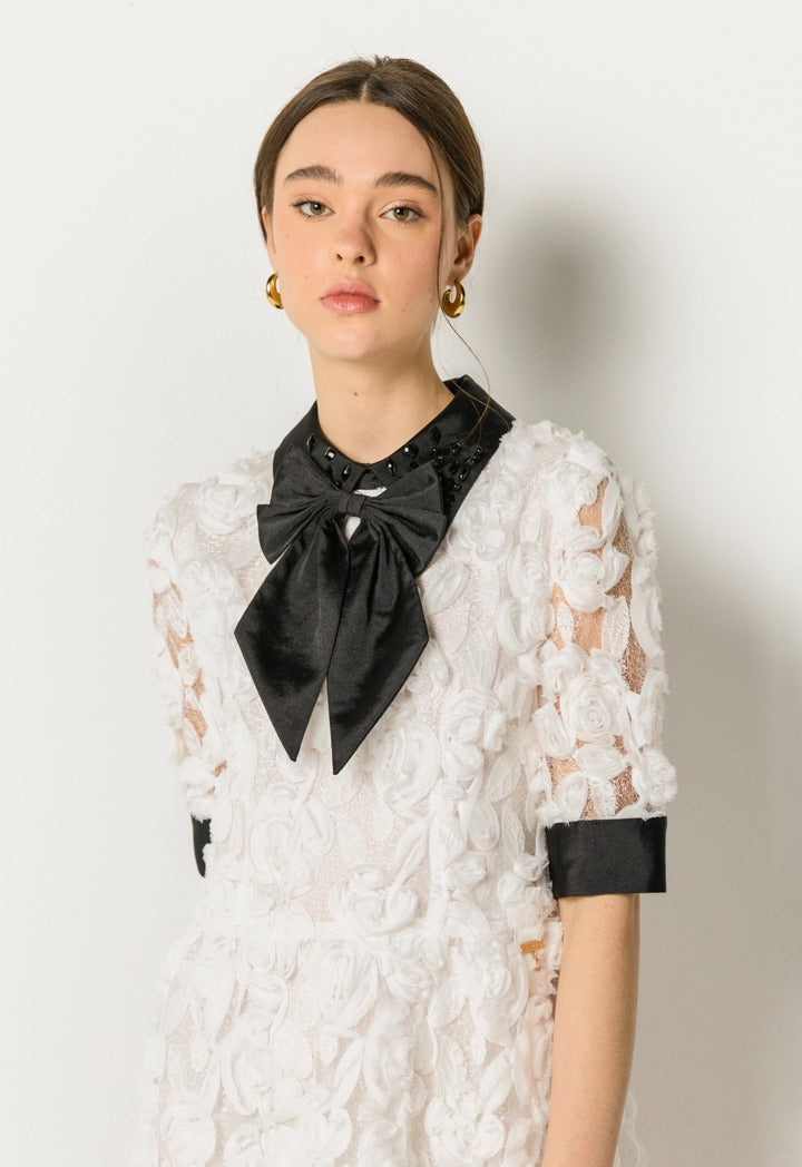 Contrast Floral Dress Off White