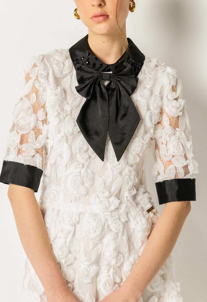 Contrast Floral Dress Off White