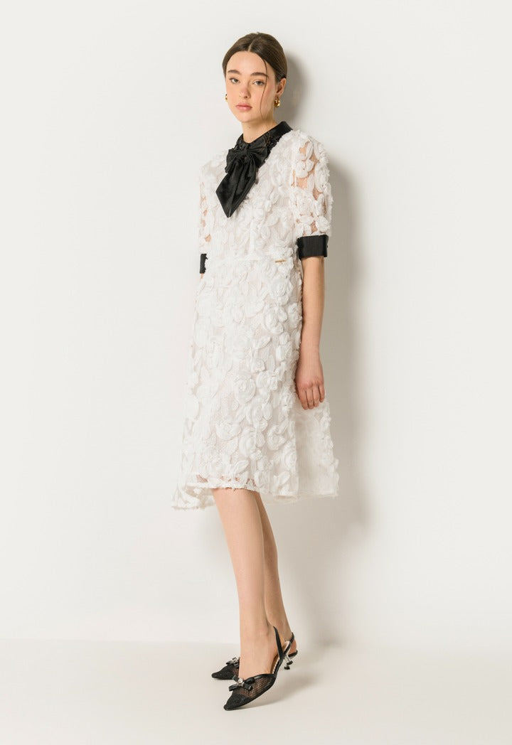 Contrast Floral Dress Off White