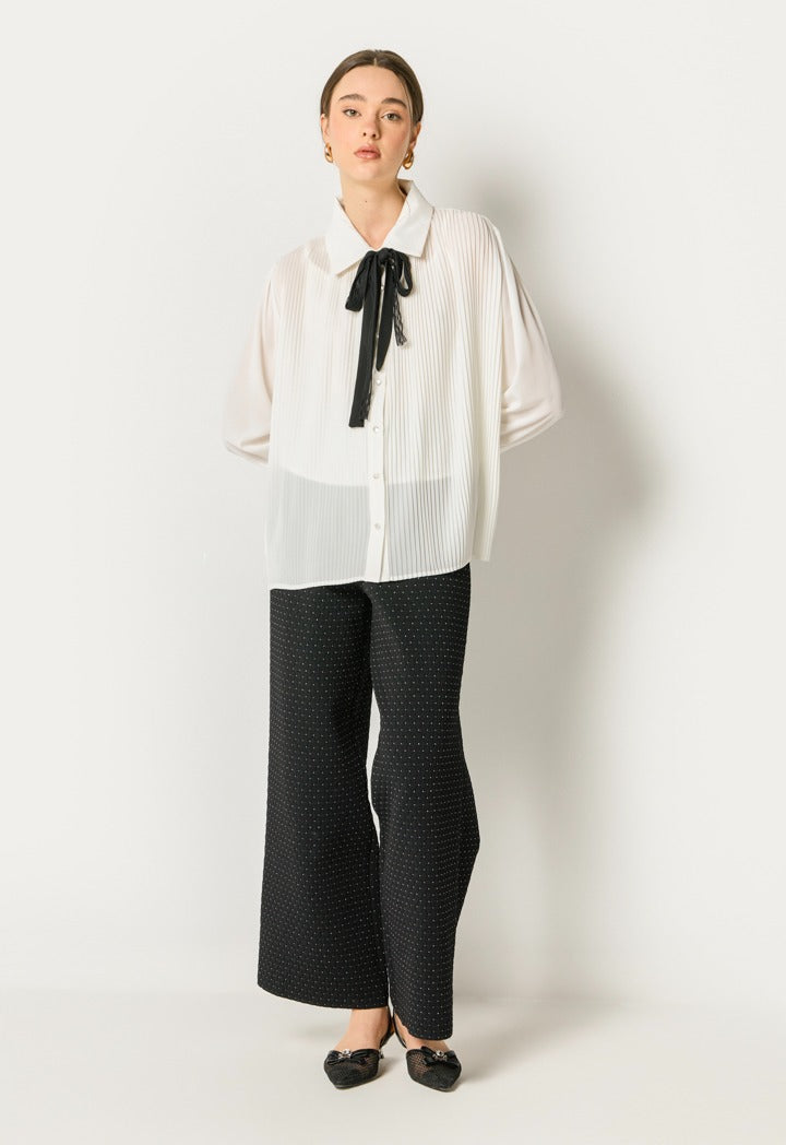 Pleated Solid Shirt Off White