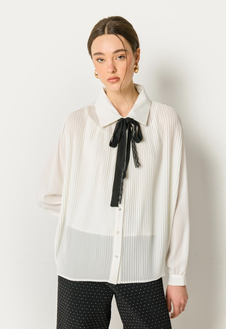 Pleated Solid Shirt Off White