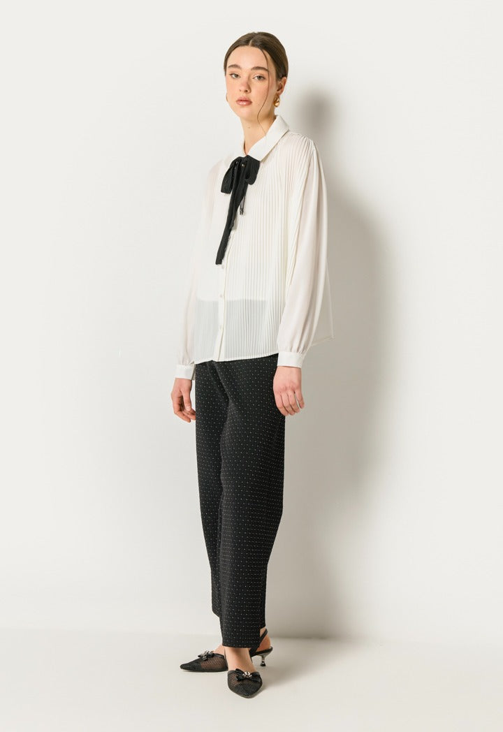 Pleated Solid Shirt Off White