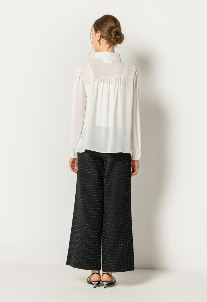 Pleated Solid Shirt Off White