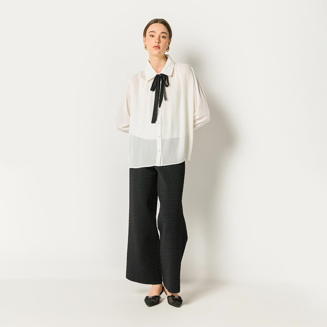 Pleated Solid Shirt Off White