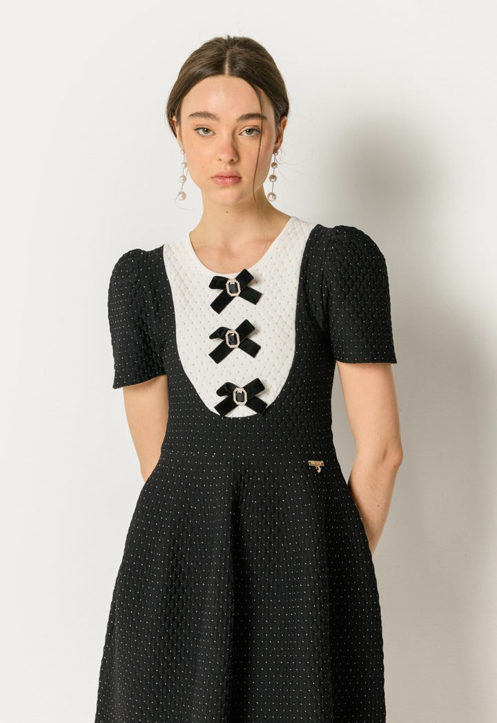 Two-Toned Elastic Dress Black