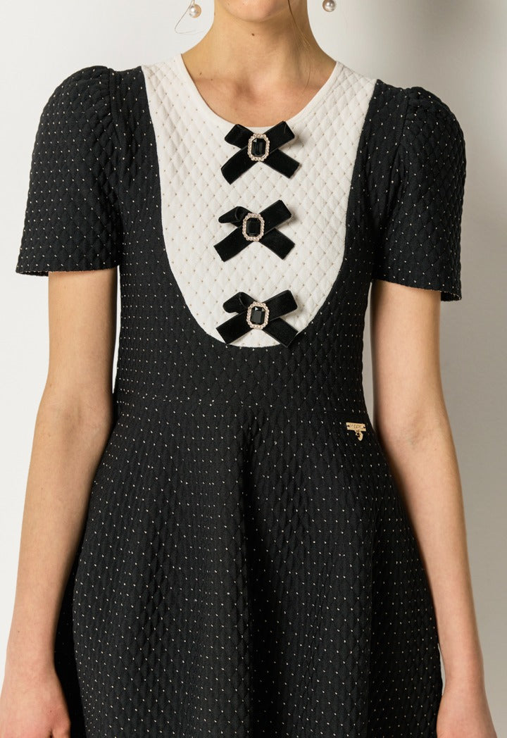 Two-Toned Elastic Dress Black