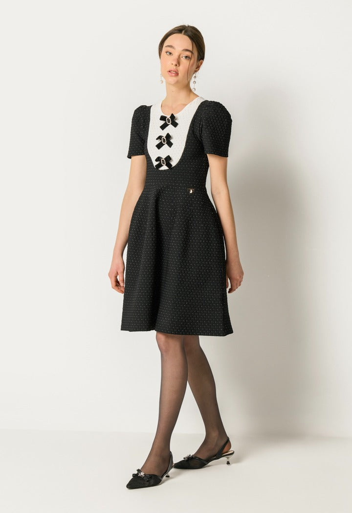 Two-Toned Elastic Dress Black