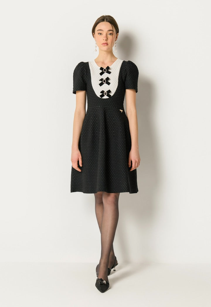 Two-Toned Elastic Dress Black