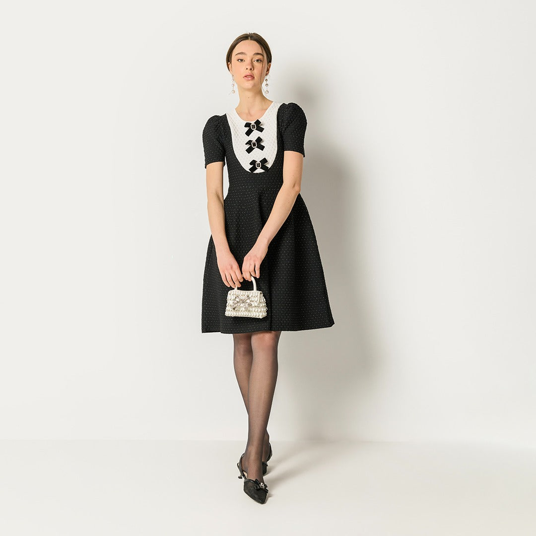 Two-Toned Elastic Dress Black