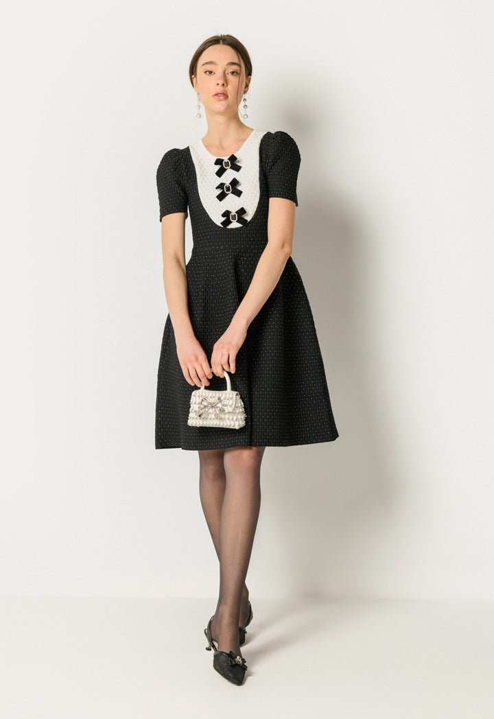 Two-Toned Elastic Dress Black