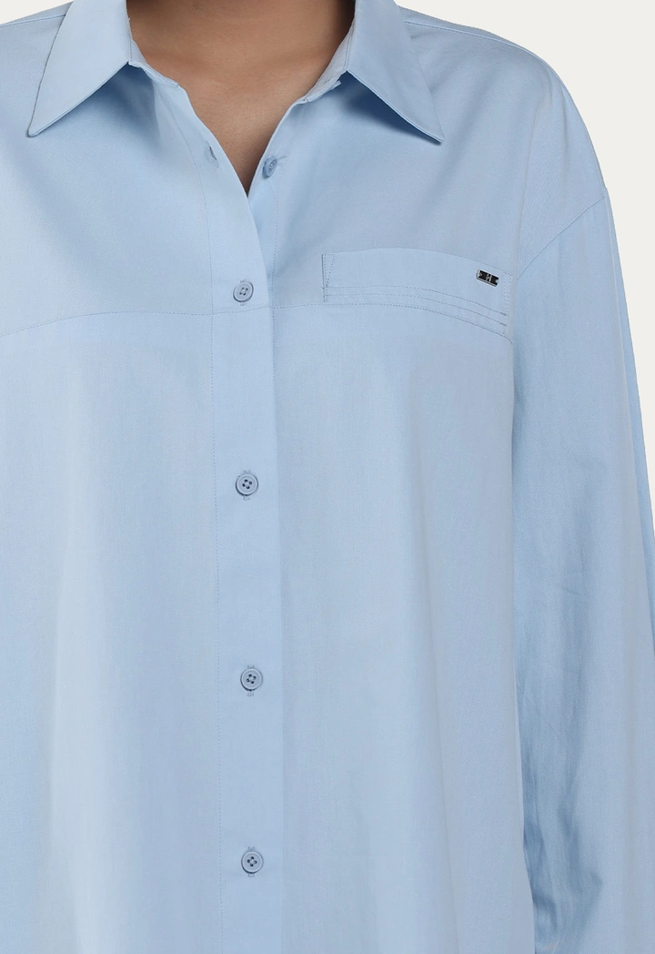 Solid Shirt with Back Slit with Clouser Button