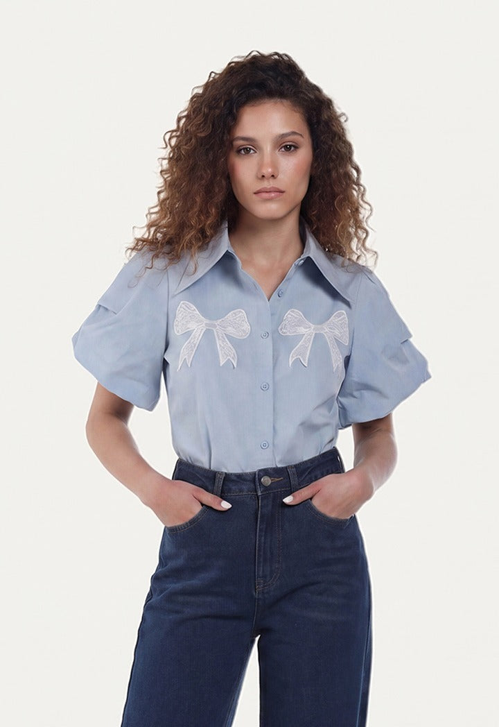 Solid Shirt with Bow Patches