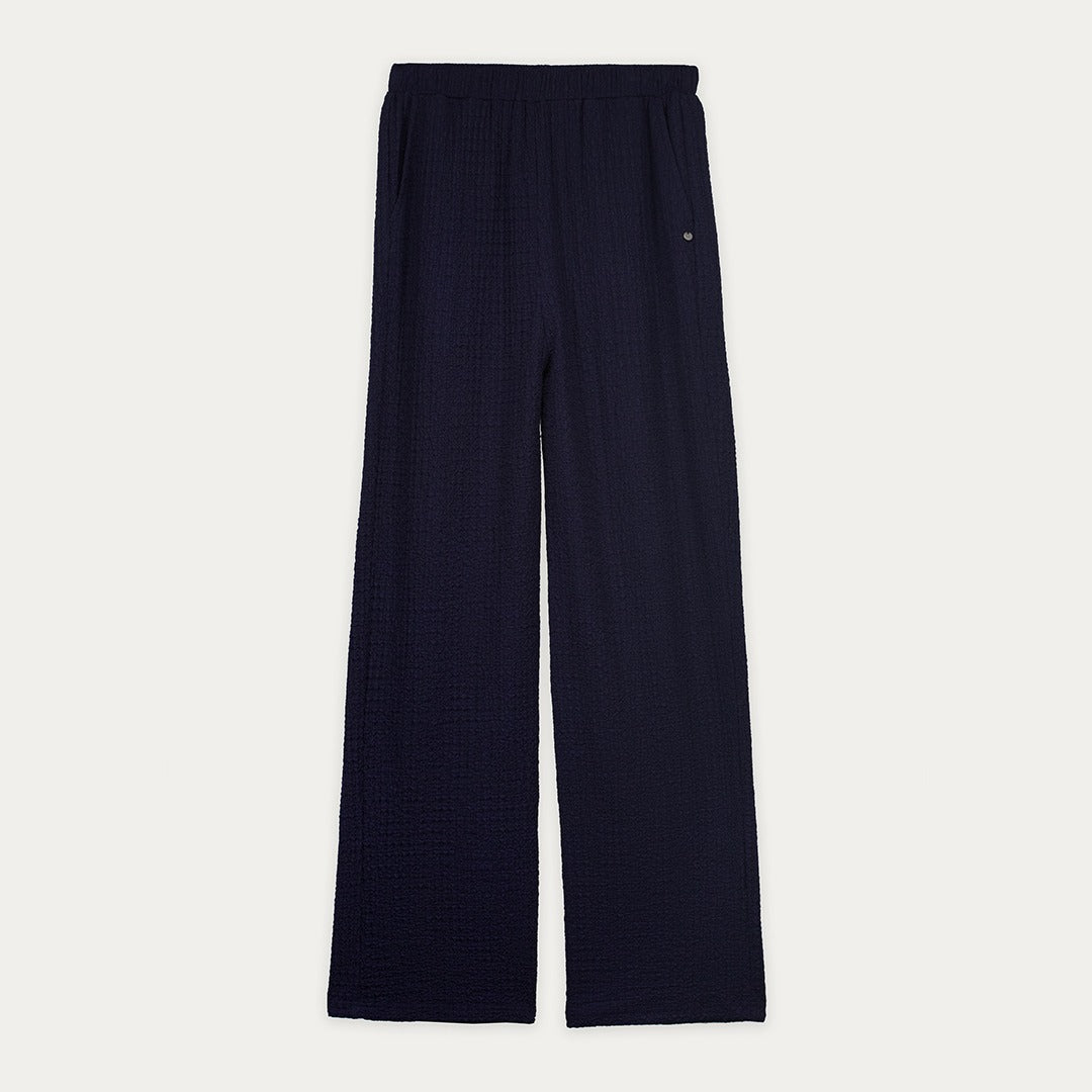 Wide Leg Textured Trousers