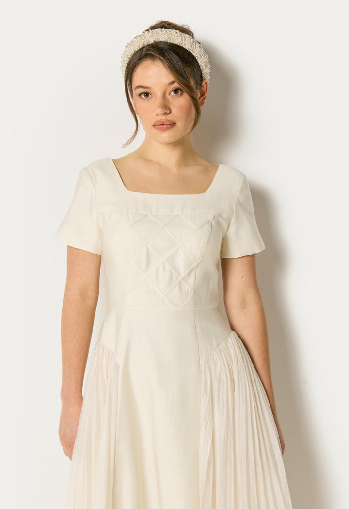 Corset Pleated Dress Off White