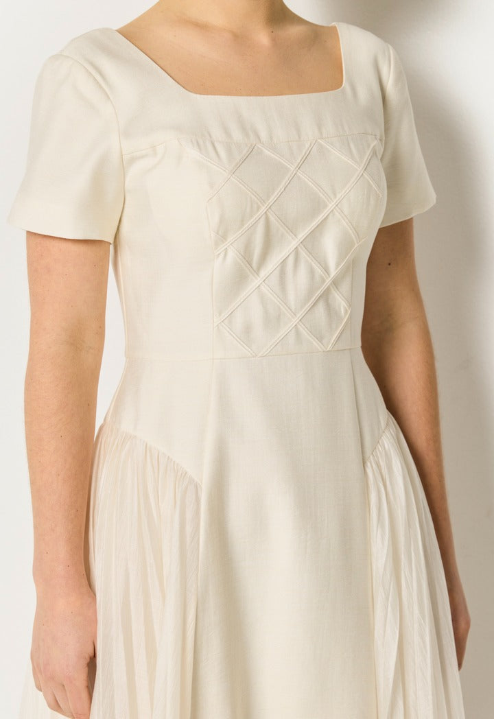 Corset Pleated Dress Off White