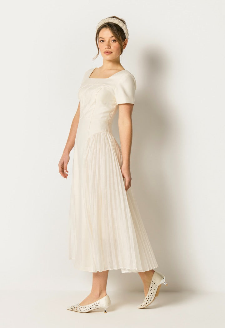 Corset Pleated Dress Off White