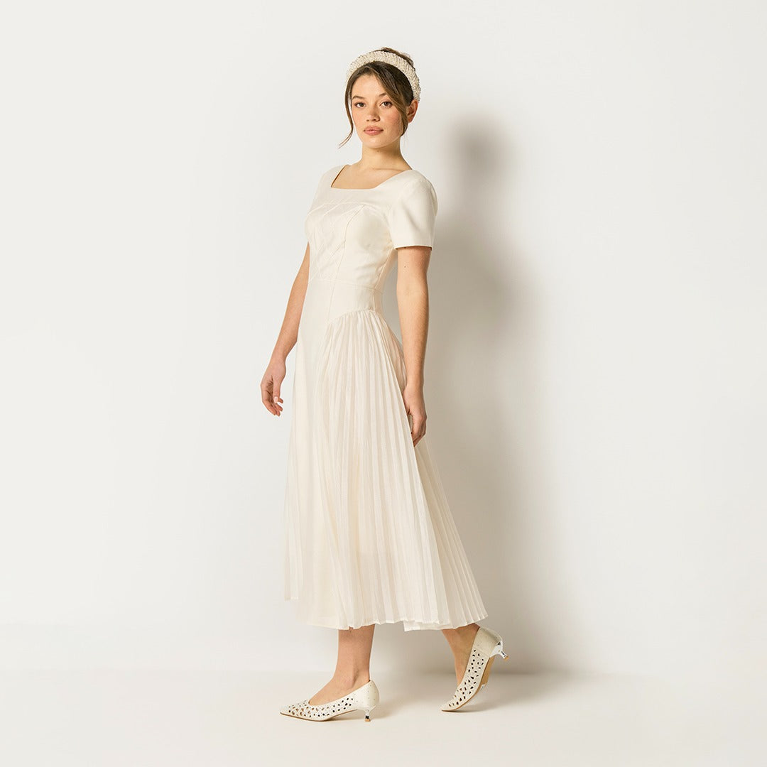 Corset Pleated Dress Off White