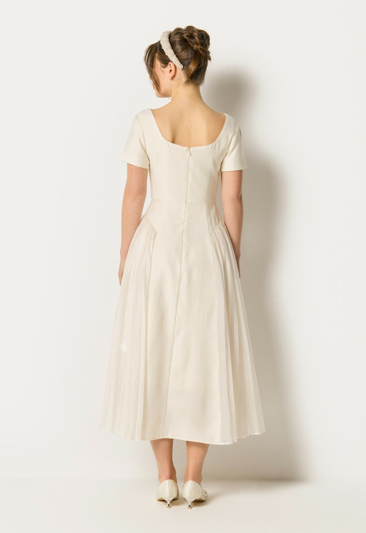 Corset Pleated Dress Off White