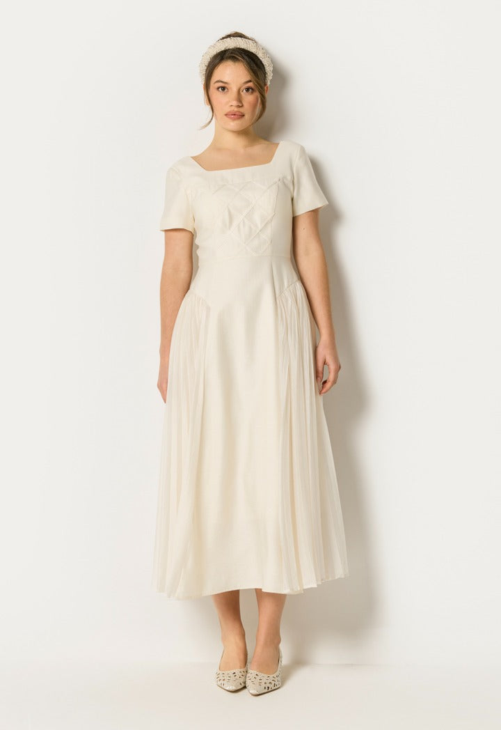 Corset Pleated Dress Off White