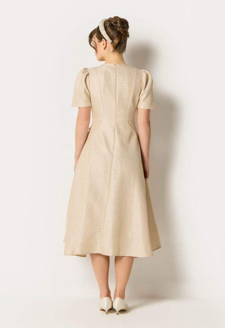 Faux Pearls Embellished Lurex Dress Champagne