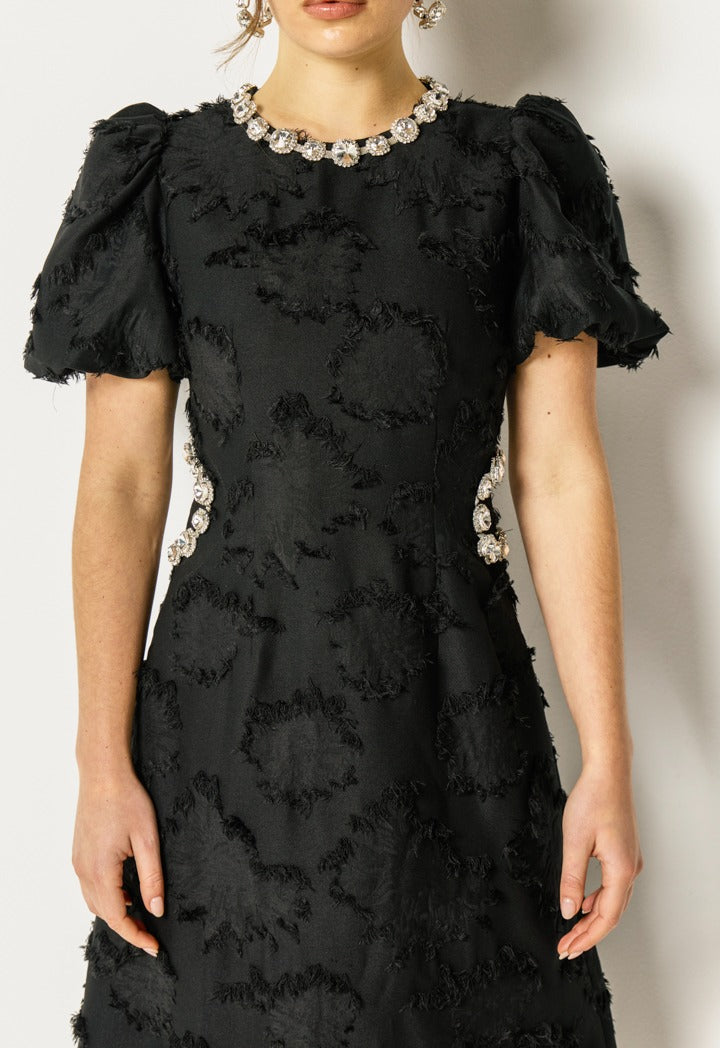 Frayed Crystal Embellished Dress Black