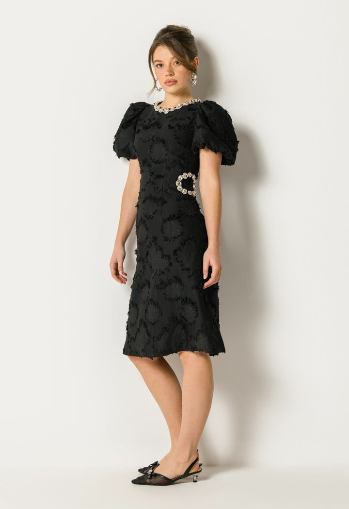Frayed Crystal Embellished Dress Black