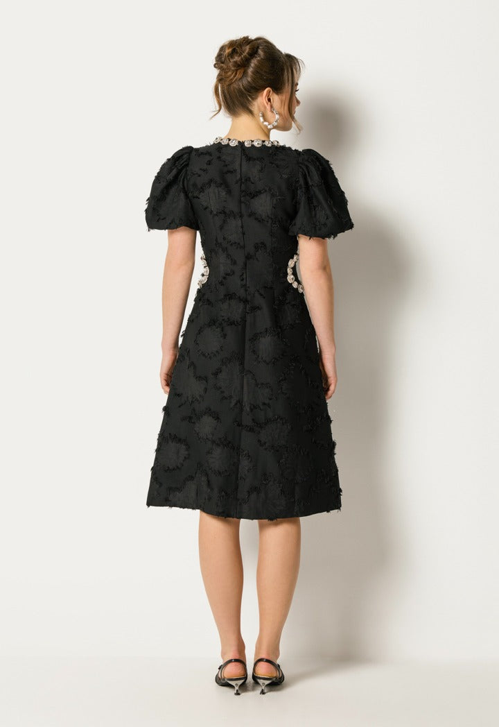 Frayed Crystal Embellished Dress Black