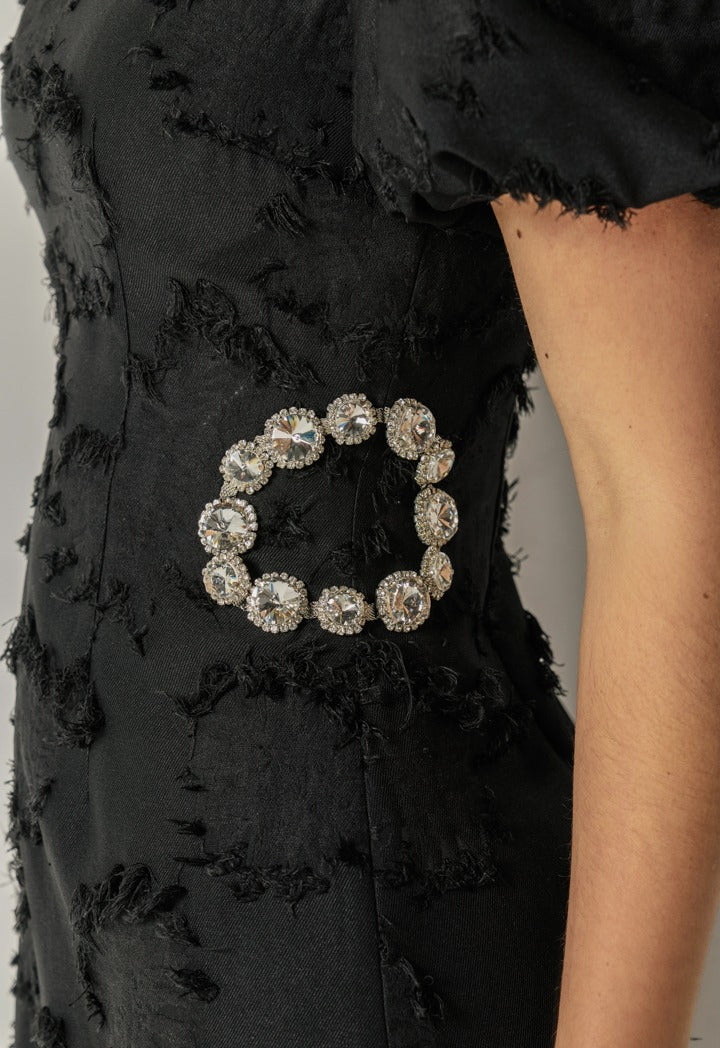 Frayed Crystal Embellished Dress Black