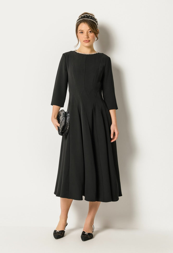 Crystal Embellished Flared Dress Black