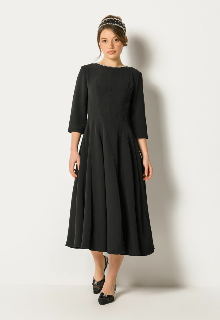 Crystal Embellished Flared Dress Black