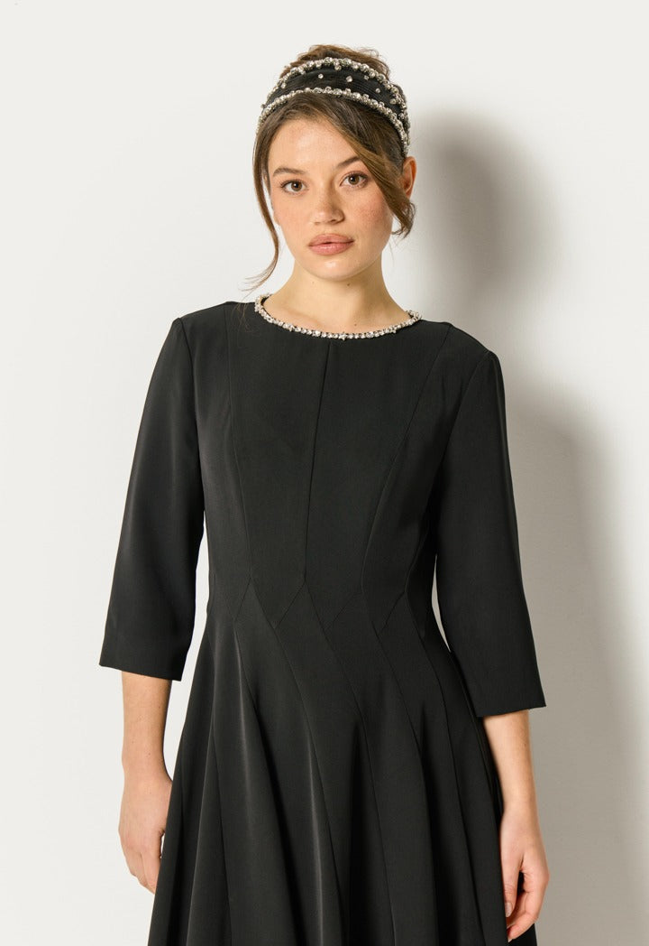 Crystal Embellished Flared Dress Black