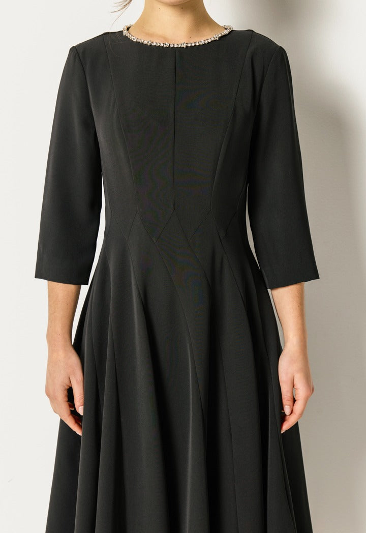 Crystal Embellished Flared Dress Black