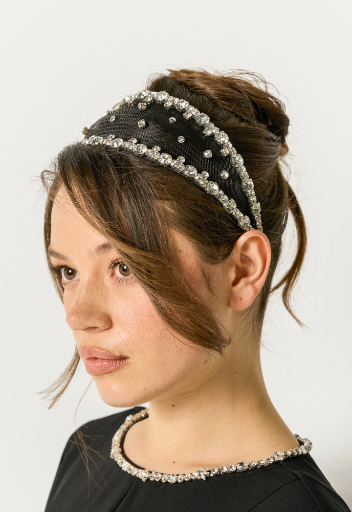 Crystal Embellished Flared Dress Black