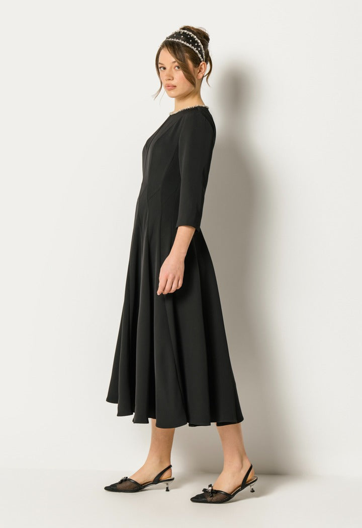 Crystal Embellished Flared Dress Black