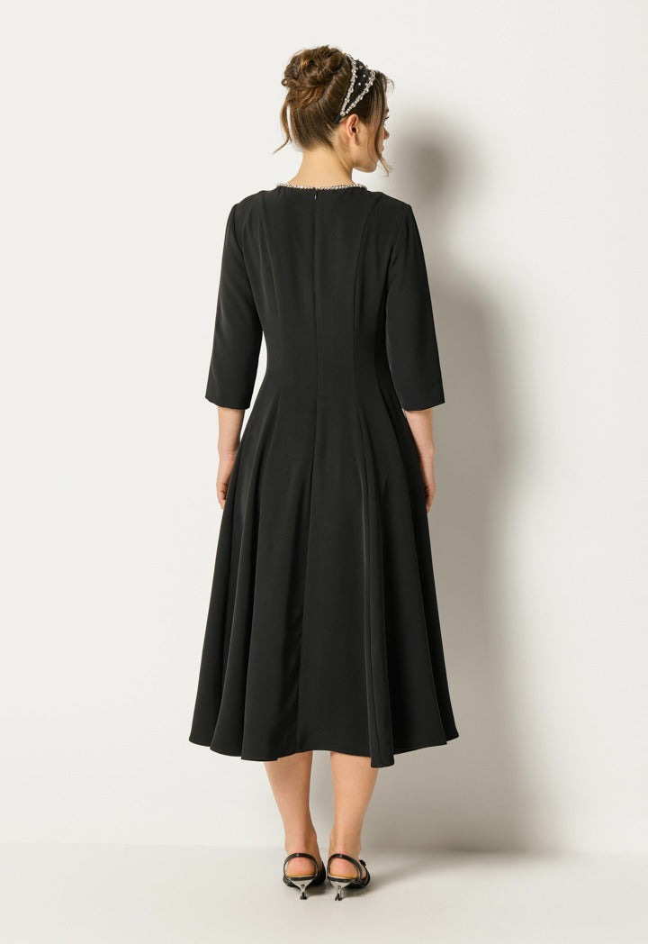 Crystal Embellished Flared Dress Black