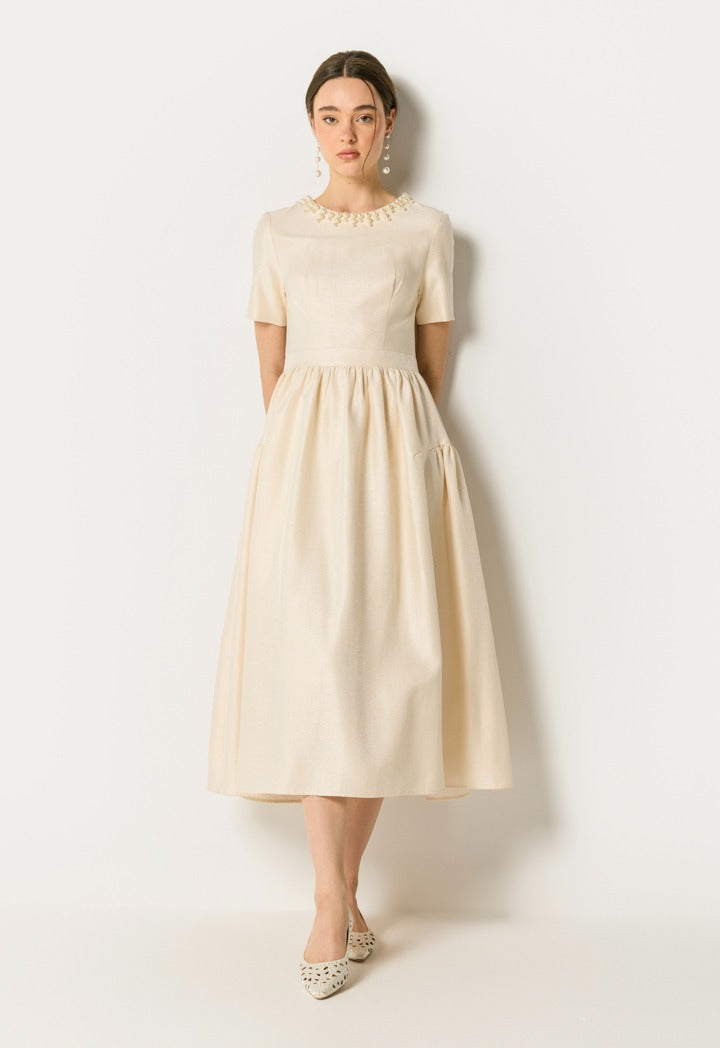 Faux Pearls Embellished Dress Champagne