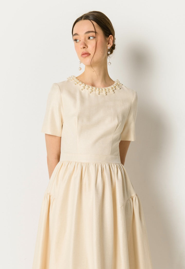 Faux Pearls Embellished Dress Champagne