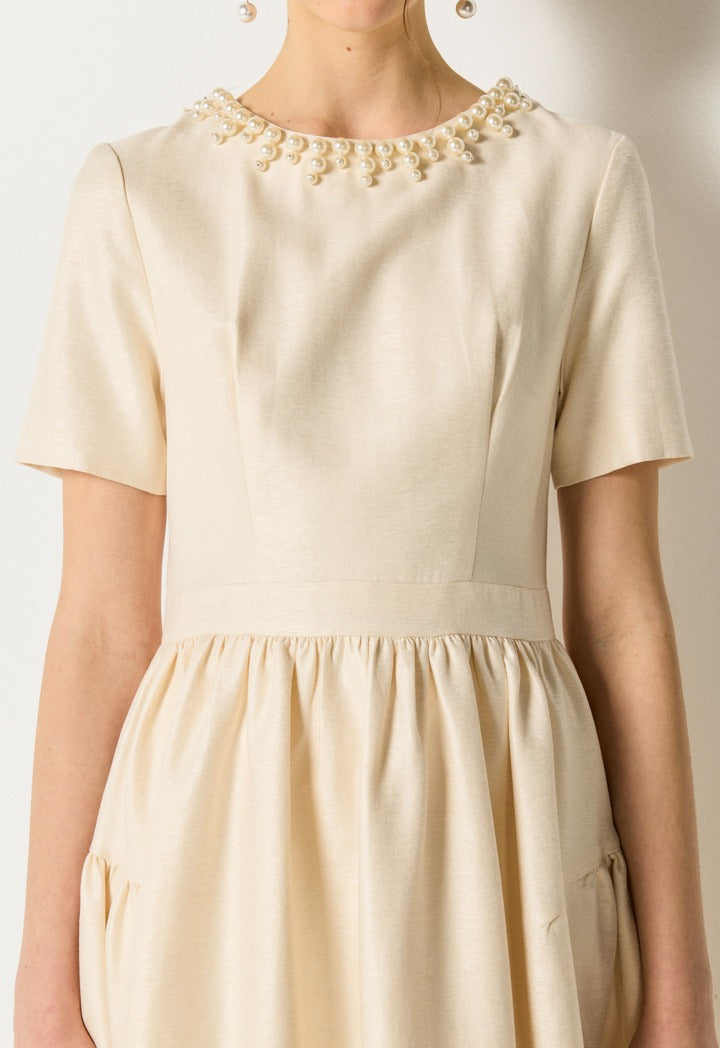Faux Pearls Embellished Dress Champagne