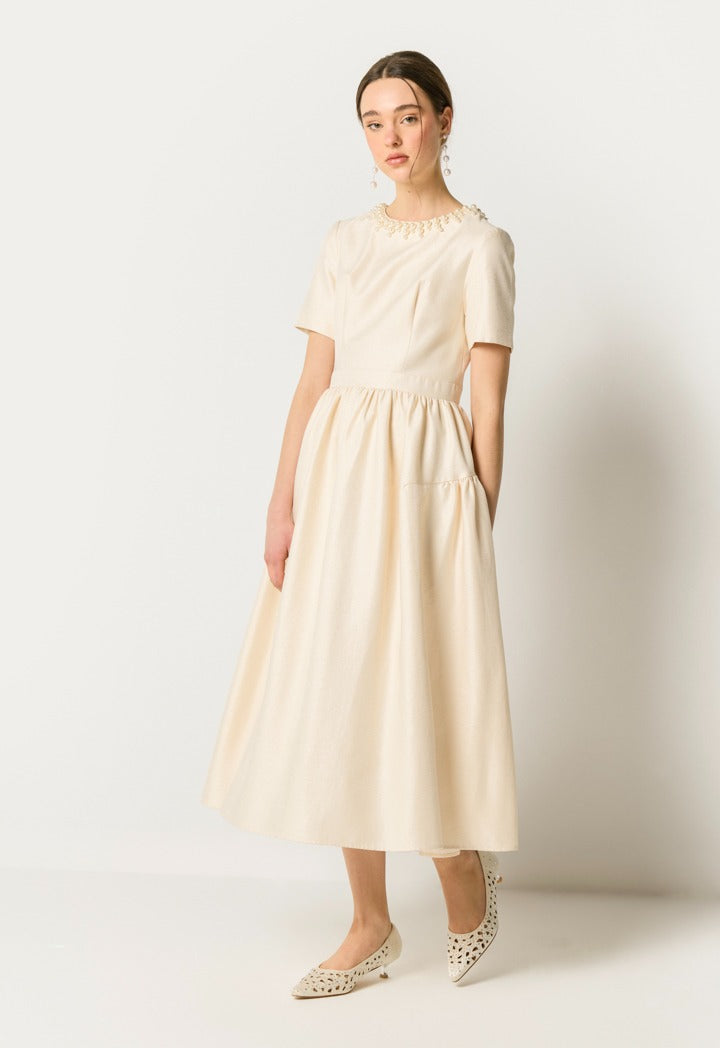 Faux Pearls Embellished Dress Champagne