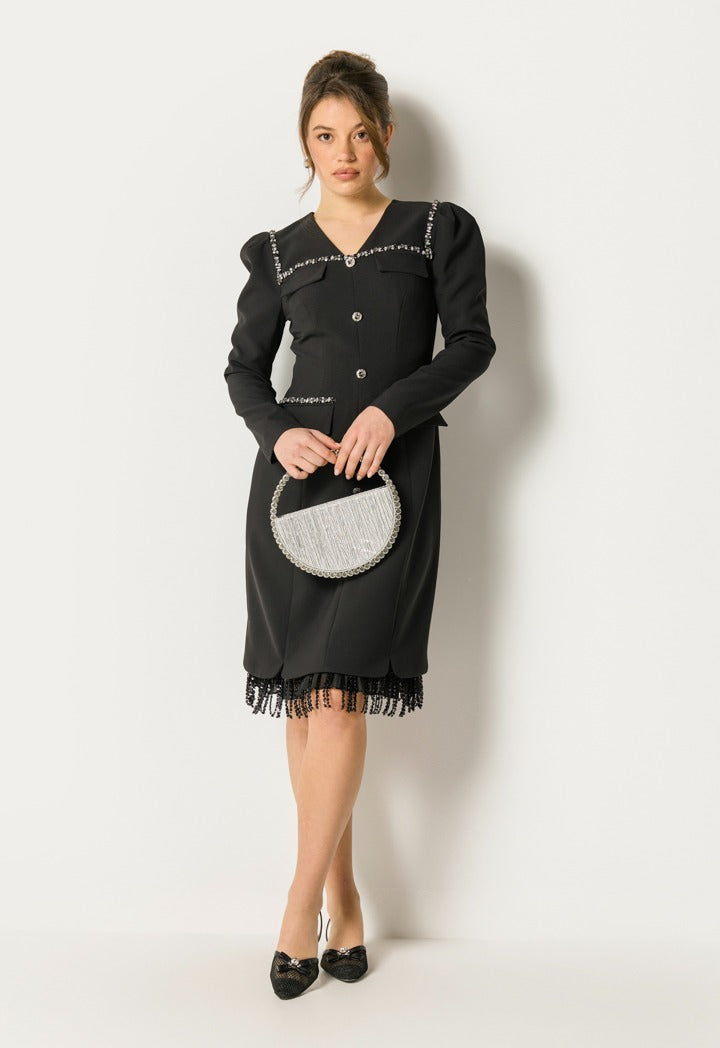 Rhinestones Embellished Dress Black