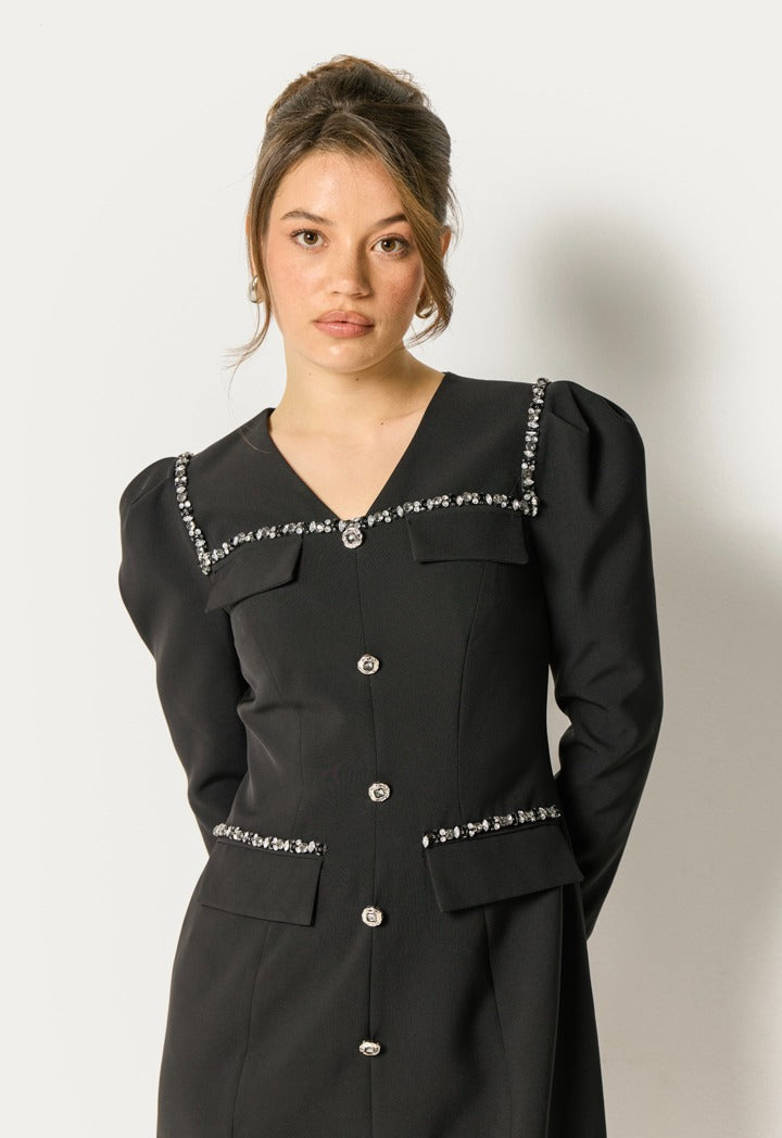 Rhinestones Embellished Dress Black