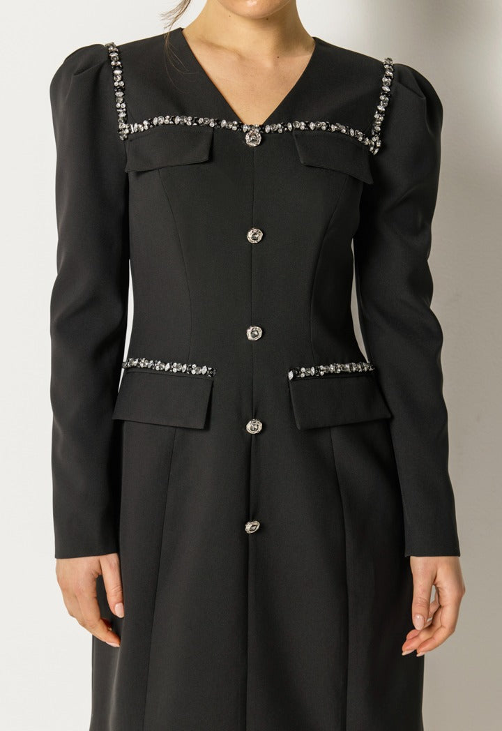 Rhinestones Embellished Dress Black
